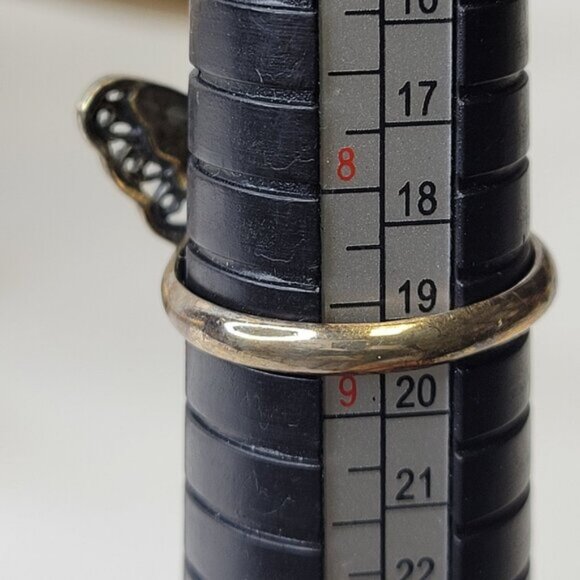 Silver and Onyx Butterfly Ring 925 Sterling Silver, Butterfly Filigree Ring 8.5 - Picture 4 of 11